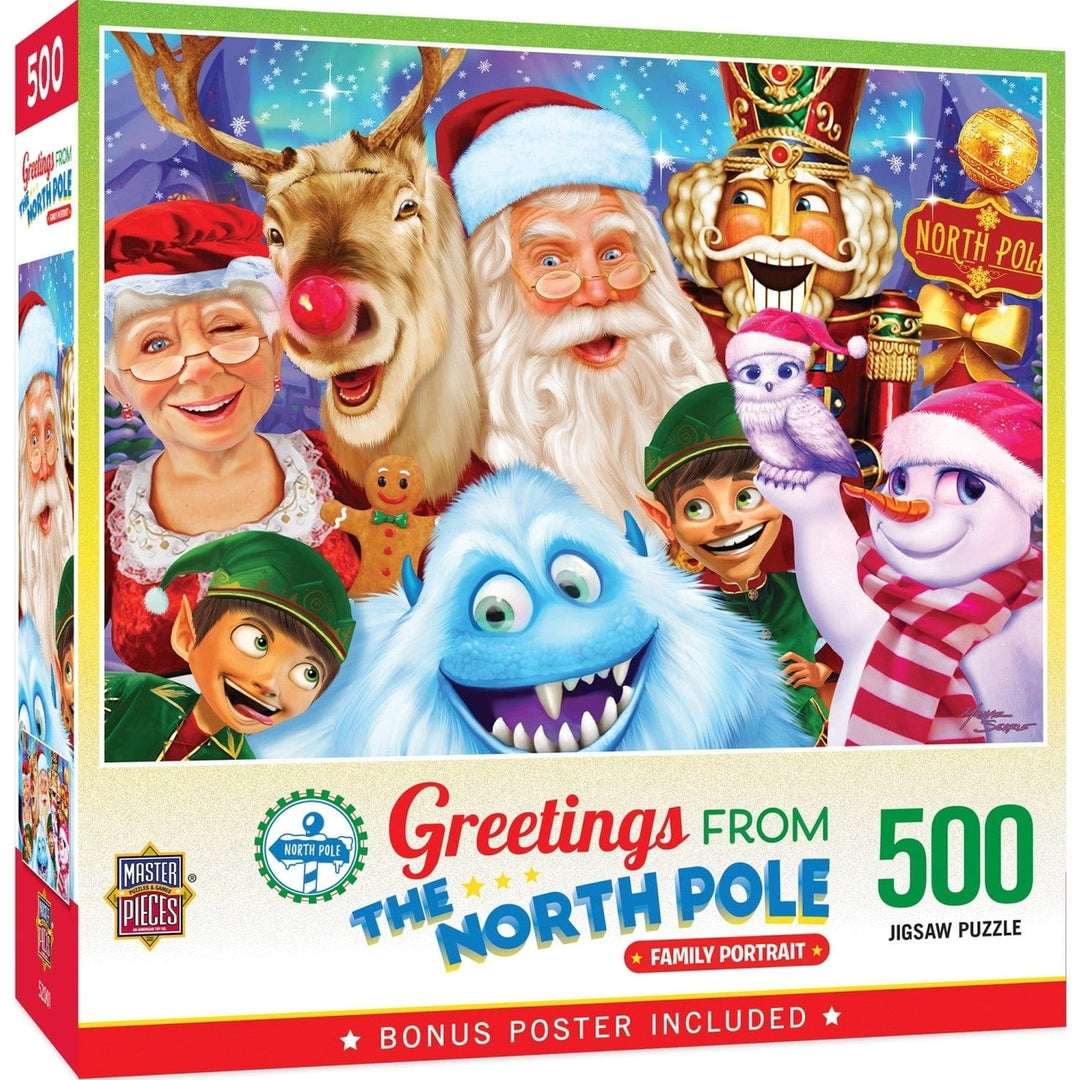 The North Pole Family Portrait 500 Piece Jigsaw Puzzle Christmas Theme Kids Fun Image 1