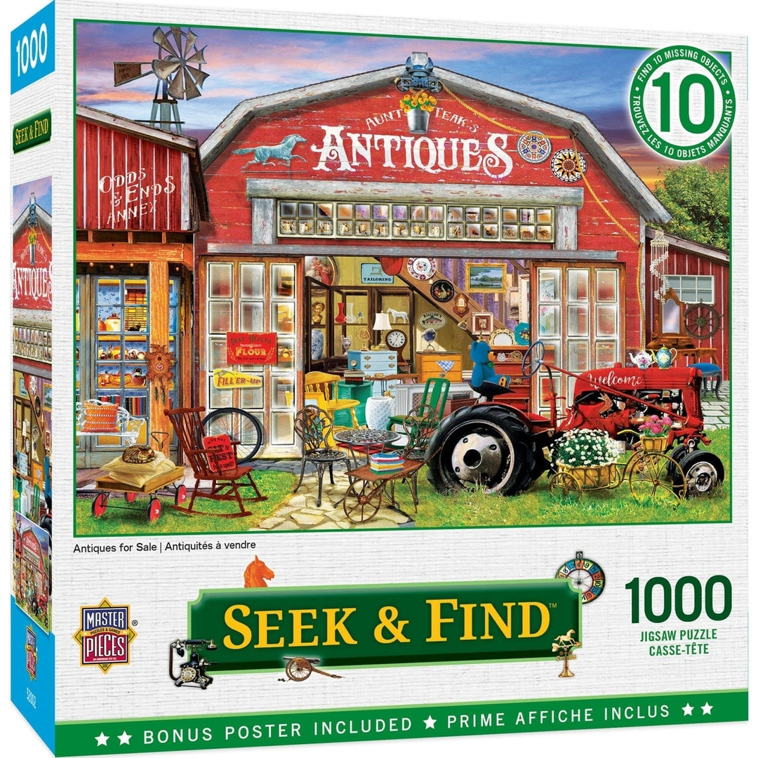 MasterPieces Seek and Find 1000 Piece Jigsaw Puzzle Hidden Treasures Antique Shop Image 1