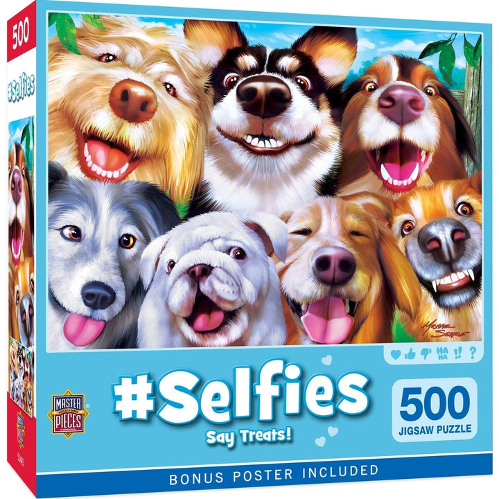 Selfies Say Treats 500 Piece Jigsaw Puzzle Eco-Friendly Dog Lovers Fun Image 1