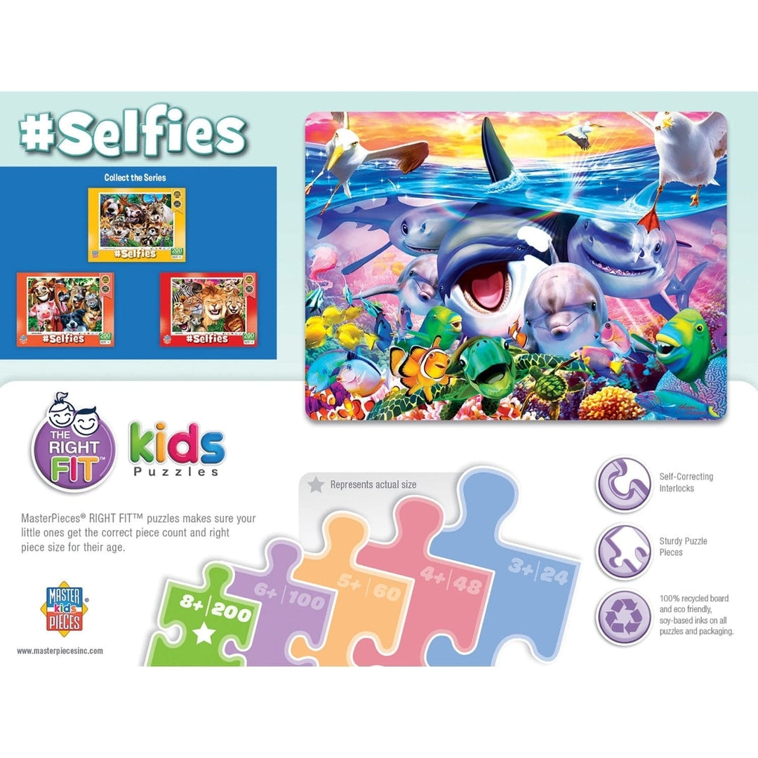 Selfies Wild Waves 200 Piece Jigsaw Puzzle Age 8+ Colorful Sea Animals Image 3