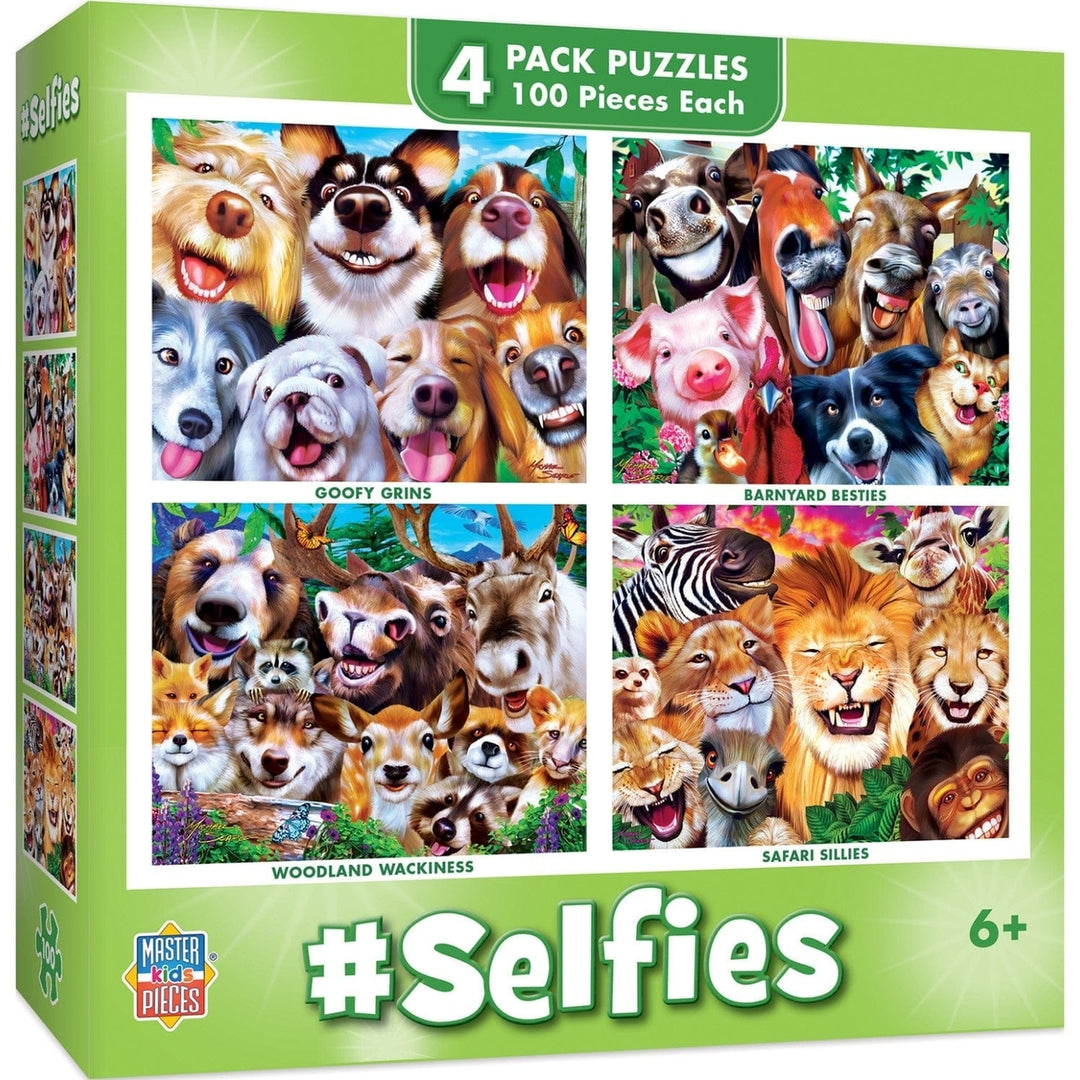 MasterPieces Selfies Jigsaw Puzzle 100 Piece 4 Pack Kids Animal Fun 8x10 Image 1