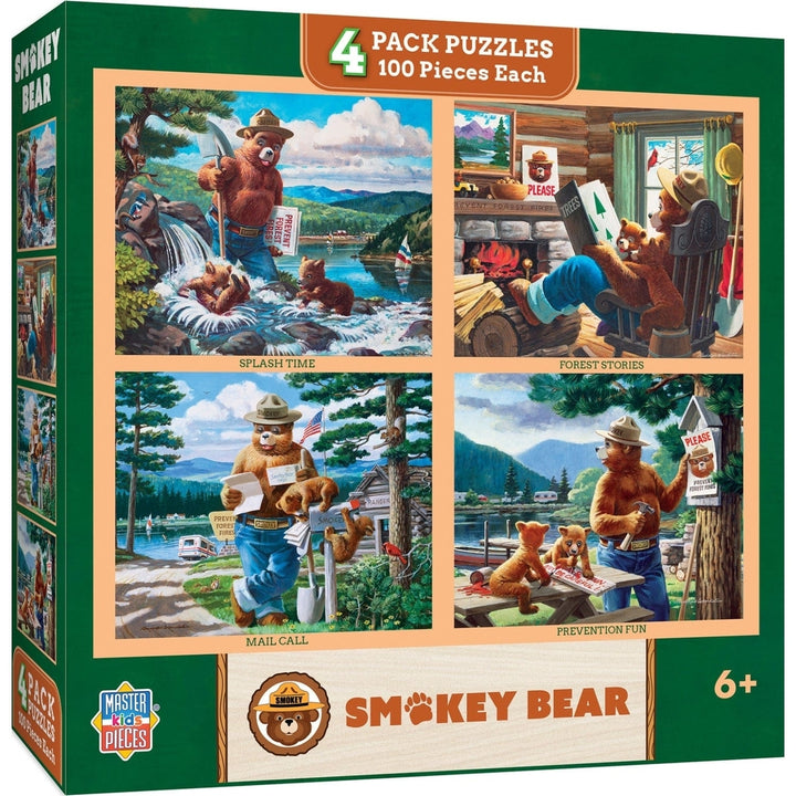 Smokey Bear Jigsaw Puzzles 4 Pack 100 Pieces Kids Vintage Fun 8"x10" Image 1