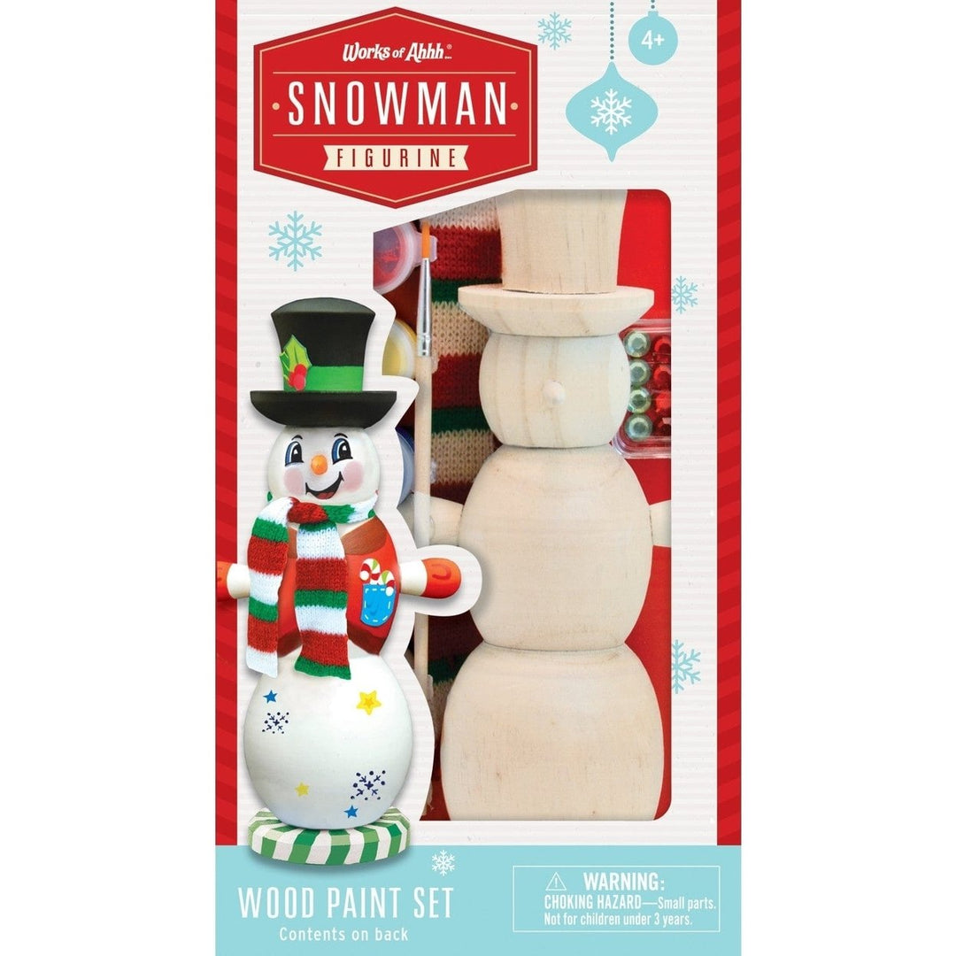 Snowman Wood Craft Paint Set 8in Art Kit Non-Toxic Paints Brush Stones Scarf Image 1