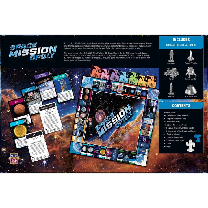 Space Mission Opoly Board Game MasterPieces 2-6 Players Ages 8+ Collectible Tokens Image 3