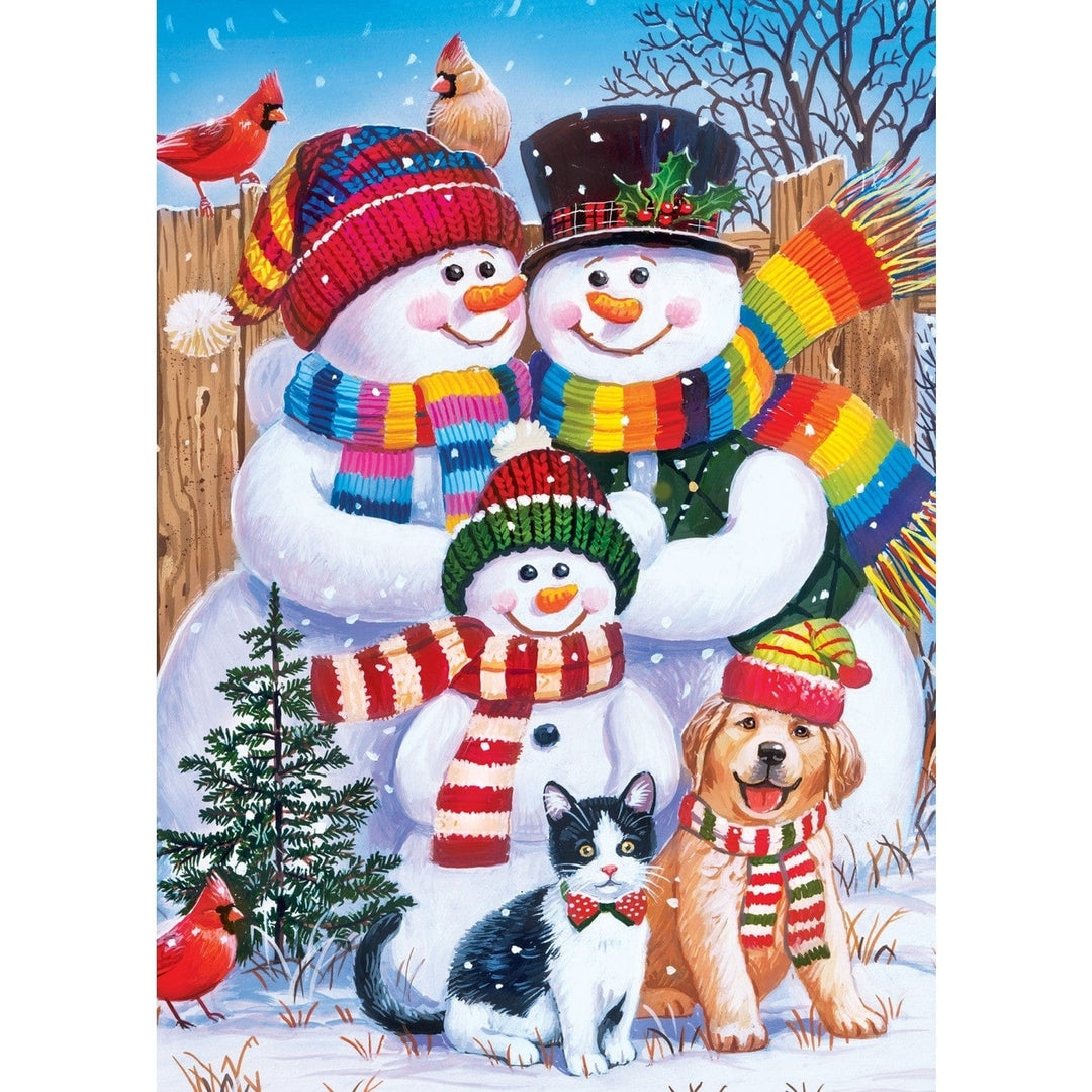 MasterPieces 500 Piece Glitter Jigsaw Puzzle Holiday Snowmen Family Portrait 15x21 Image 2