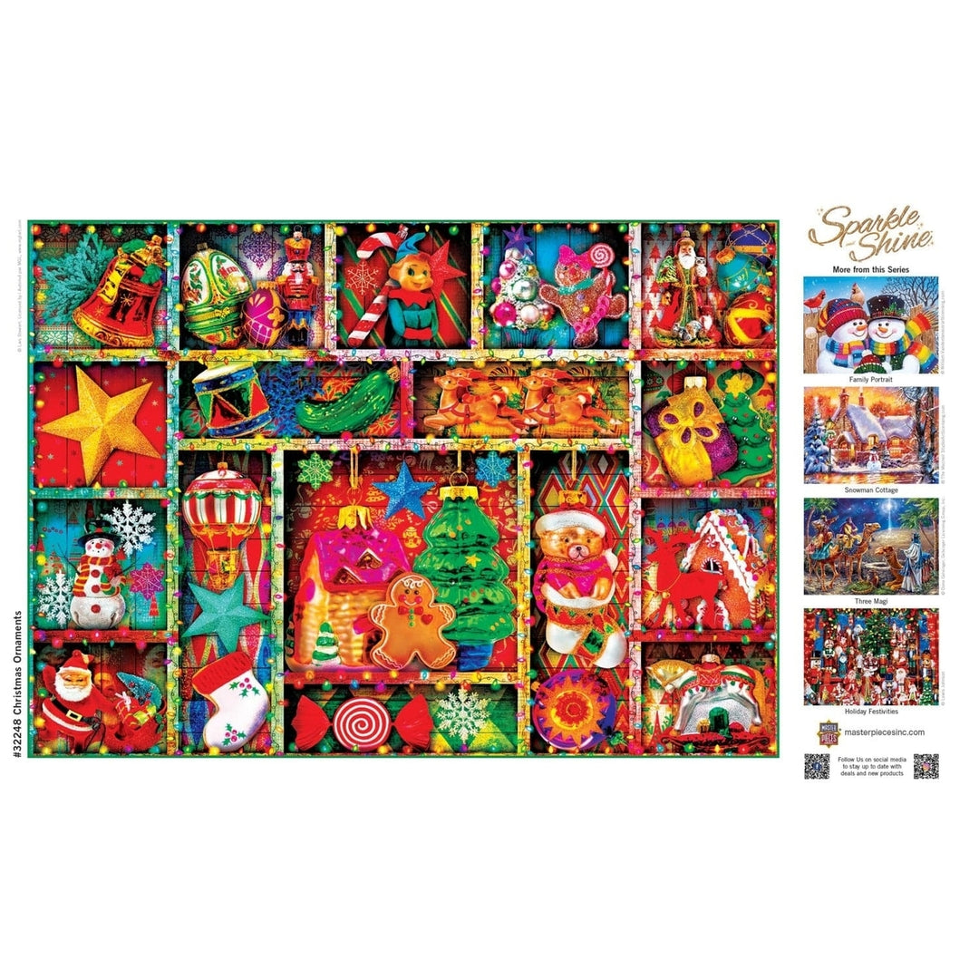 MasterPieces 500pc Christmas Ornaments Glitter Jigsaw Puzzle 15x21 Holiday Fun Image 4