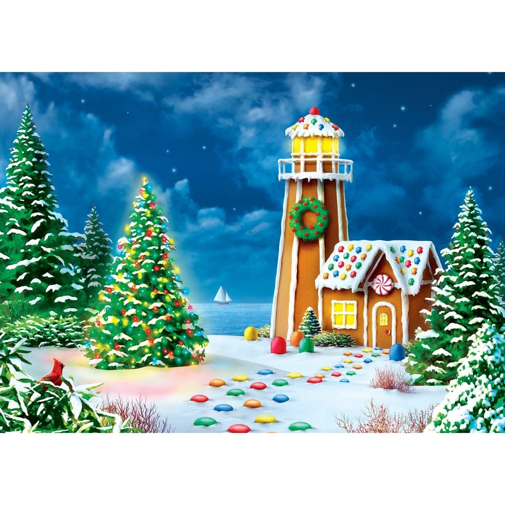 MasterPieces Gingerbread Lighthouse 500pc Glitter Jigsaw Puzzle Holiday Fun Image 2