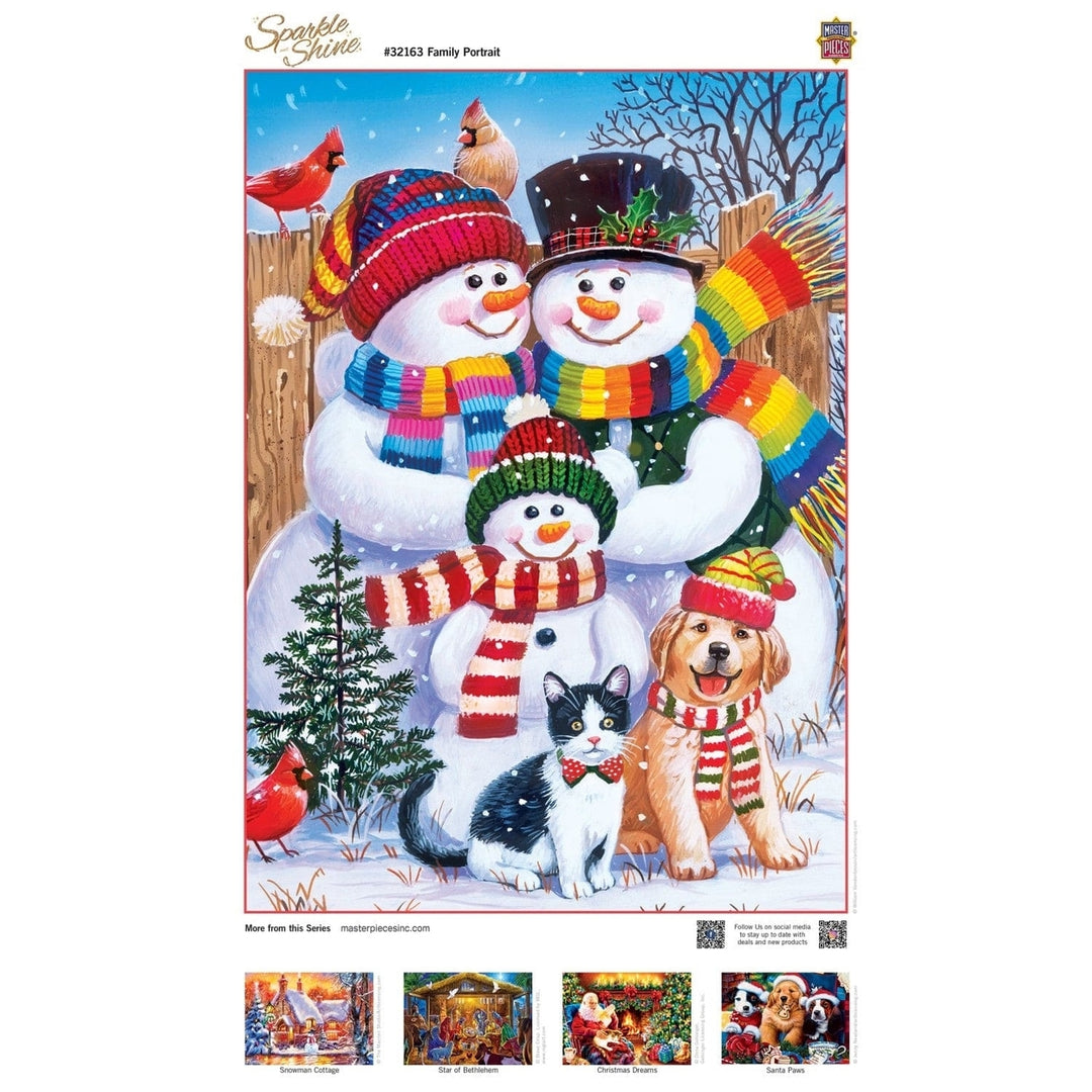 MasterPieces 500 Piece Glitter Jigsaw Puzzle Holiday Snowmen Family Portrait 15x21 Image 4