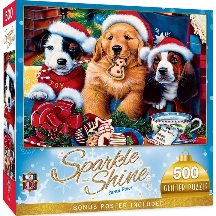 MasterPieces Santa Paws 500 Piece Glitter Puzzle Holiday Jigsaw 15x21 Recycled Image 1