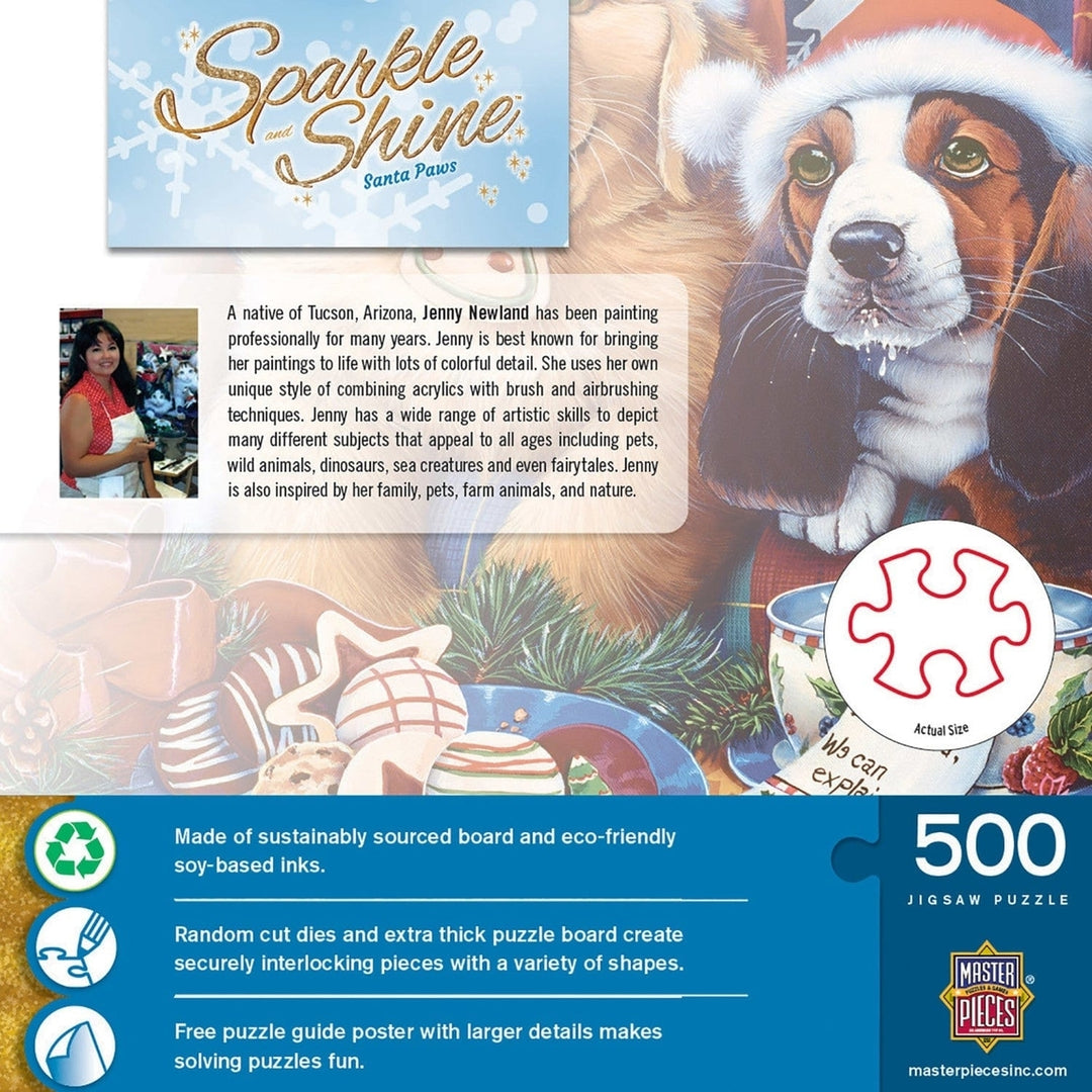 MasterPieces Santa Paws 500 Piece Glitter Puzzle Holiday Jigsaw 15x21 Recycled Image 3