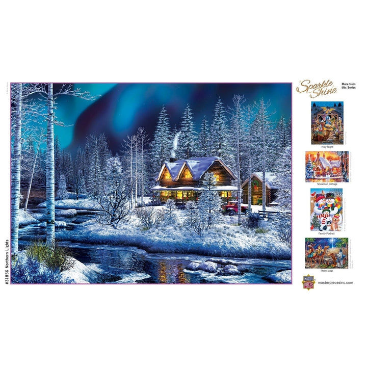 MasterPieces 500 Piece Glitter Puzzle Northern Lights Holiday 15x21 Recycled Chipboard Image 4