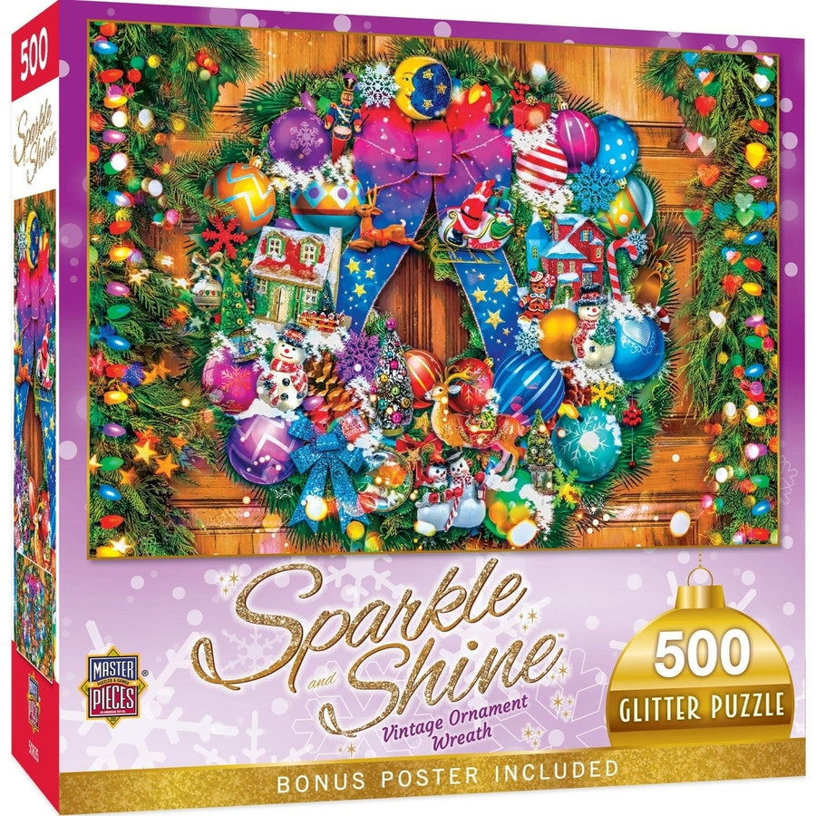 Sparkle and Shine Vintage Ornament Wreath 500 Piece Glitter Jigsaw Puzzle Image 1