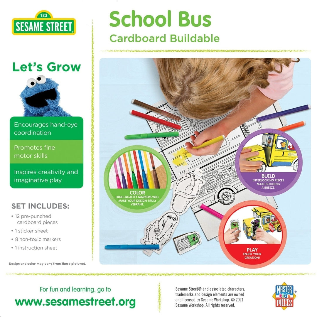 Sesame Street School Bus Craft Kit Cardboard Buildable with Markers 10.5in Image 3