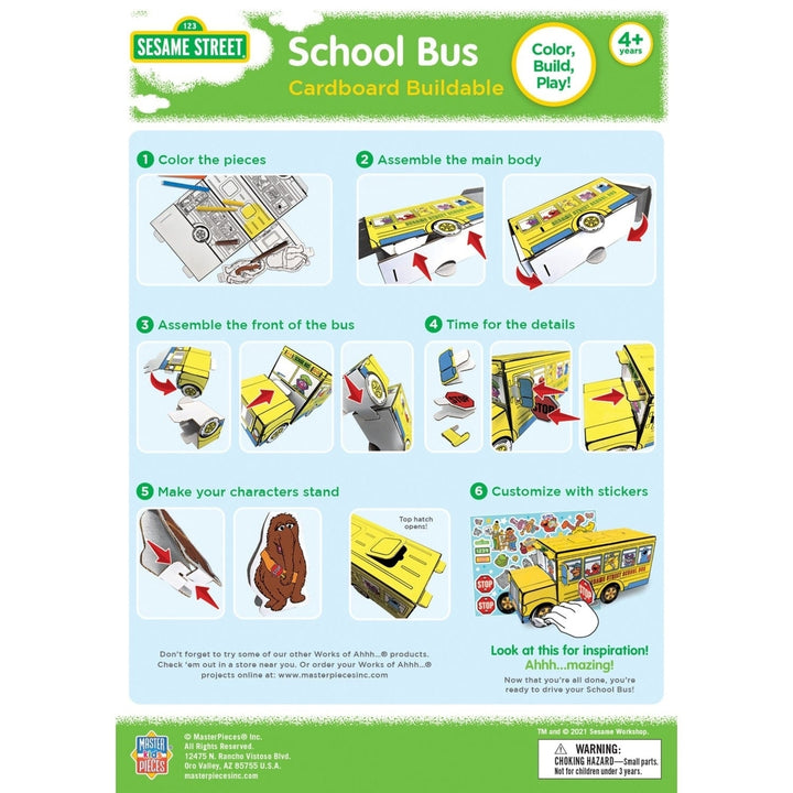 Sesame Street School Bus Craft Kit Cardboard Buildable with Markers 10.5in Image 4