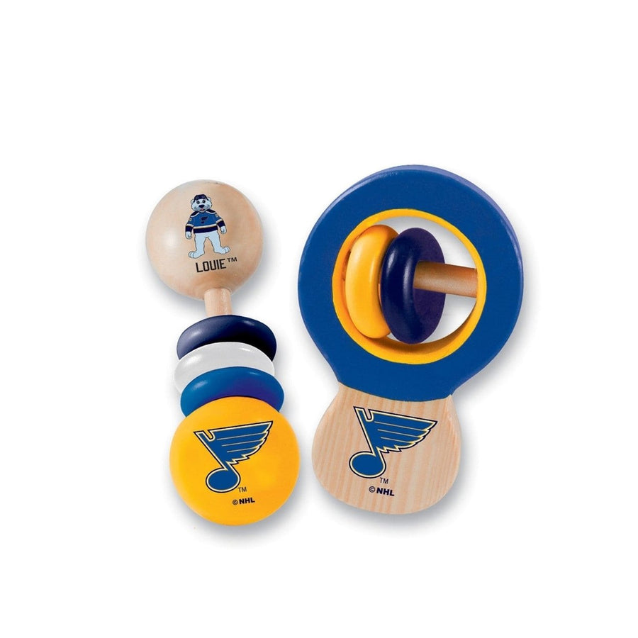 St. Louis Blues Baby Rattles 2-Pack Wooden Non-Toxic Baby Toys Infant Fun Image 1