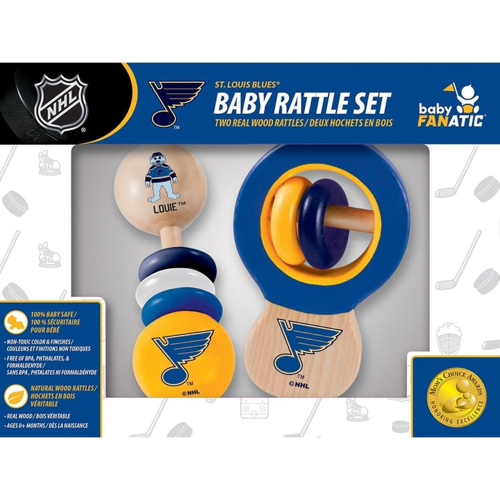 St. Louis Blues Baby Rattles 2-Pack Wooden Non-Toxic Baby Toys Infant Fun Image 2