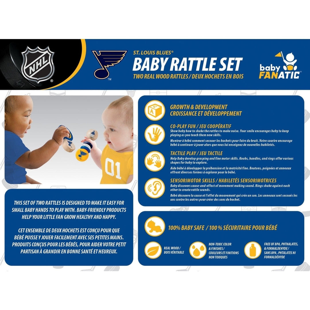 St. Louis Blues Baby Rattles 2-Pack Wooden Non-Toxic Baby Toys Infant Fun Image 3