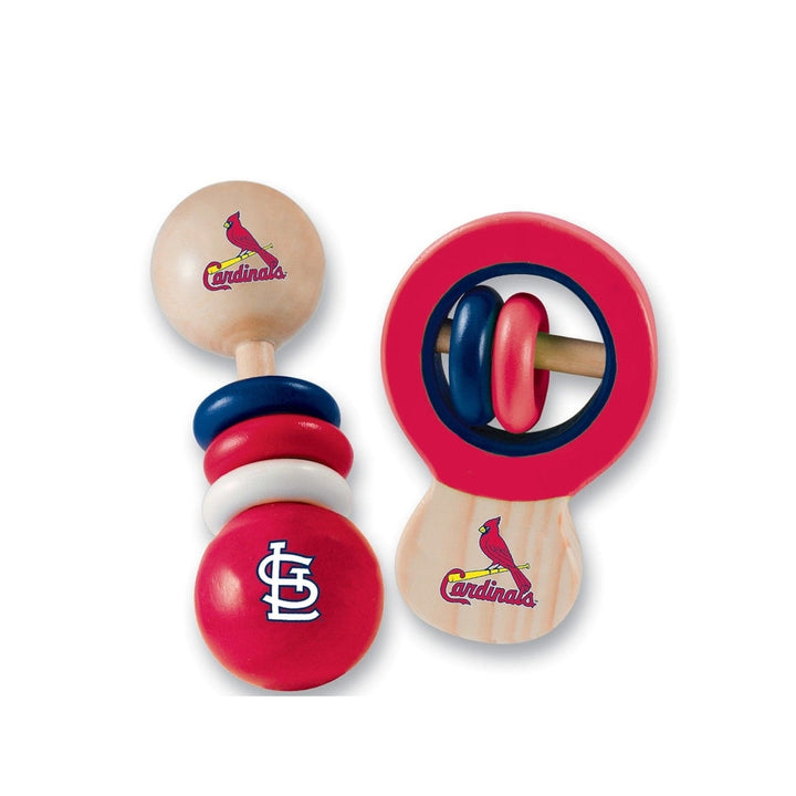 St. Louis Cardinals Baby Rattles 2-Pack Safe Wood Non-Toxic Colors Image 1