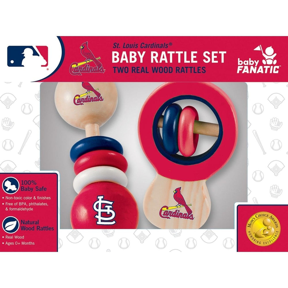 St. Louis Cardinals Baby Rattles 2-Pack Safe Wood Non-Toxic Colors Image 2