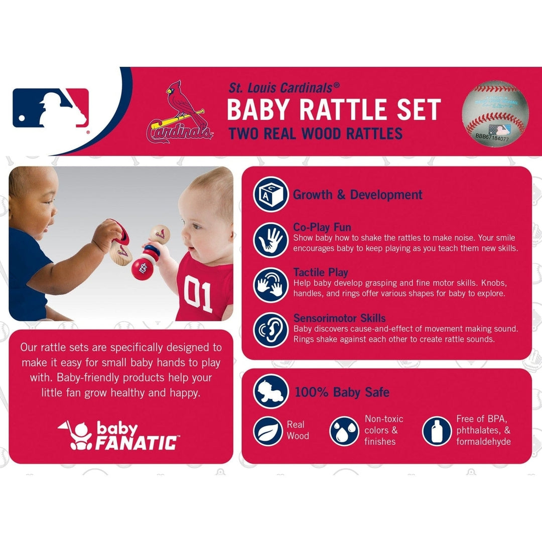 St. Louis Cardinals Baby Rattles 2-Pack Safe Wood Non-Toxic Colors Image 3