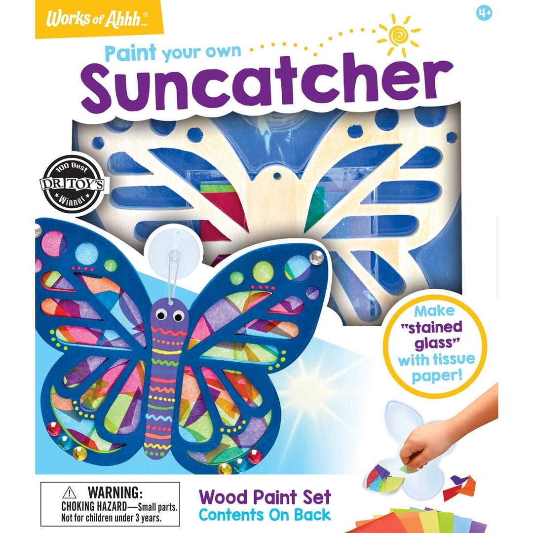 Suncatcher Wood Craft and Paint Kit for Kids Ages 4 and Up with Tissue Paper Image 1