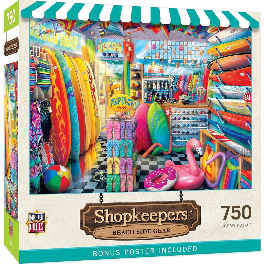 MasterPieces 750 Piece Jigsaw Puzzle Shopkeepers Beach Surf Shop Recycled Material Image 1