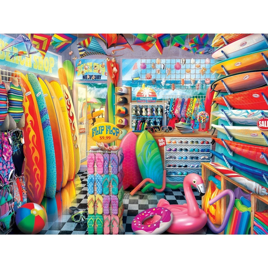 MasterPieces 750 Piece Jigsaw Puzzle Shopkeepers Beach Surf Shop Recycled Material Image 2