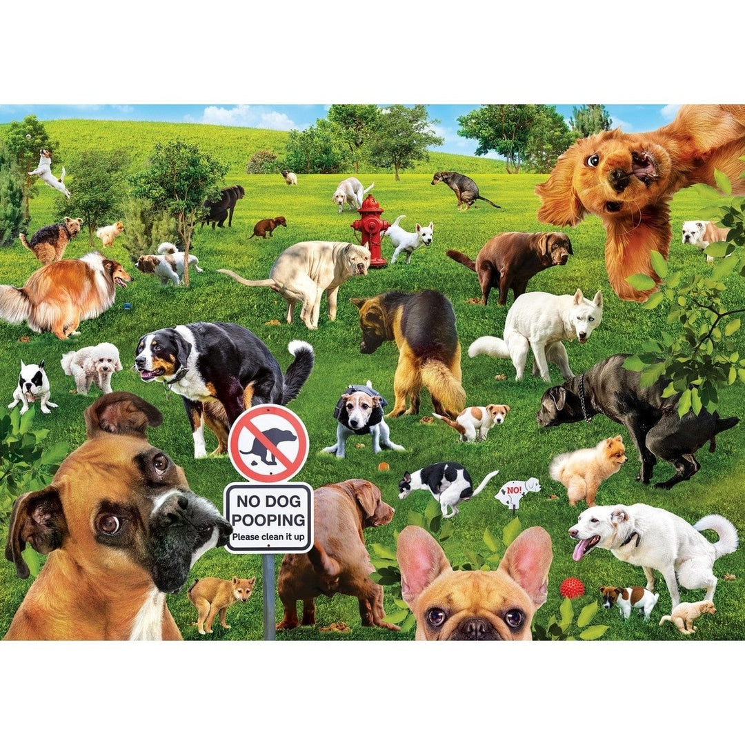 Super Dooper Poopers 1000 Piece Jigsaw Puzzle Eco-Friendly Cute Dog Park Scene Image 2