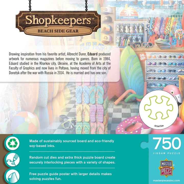 MasterPieces 750 Piece Jigsaw Puzzle Shopkeepers Beach Surf Shop Recycled Material Image 3