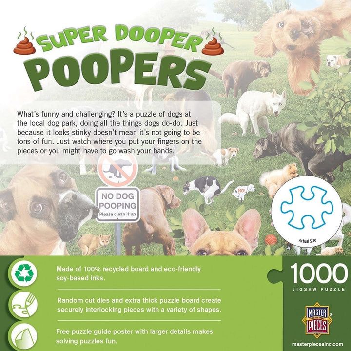 Super Dooper Poopers 1000 Piece Jigsaw Puzzle Eco-Friendly Cute Dog Park Scene Image 3