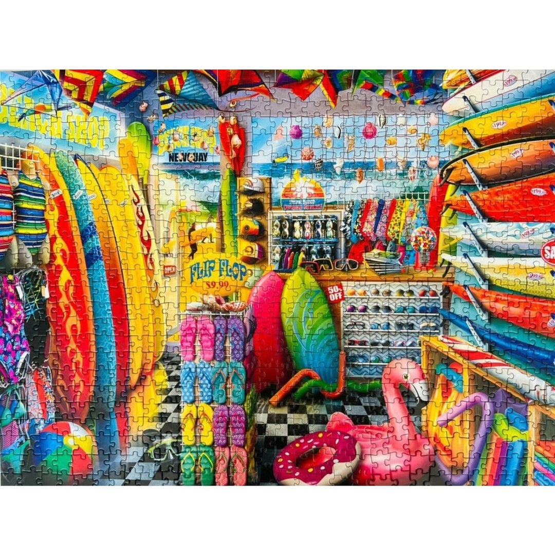 MasterPieces 750 Piece Jigsaw Puzzle Shopkeepers Beach Surf Shop Recycled Material Image 6