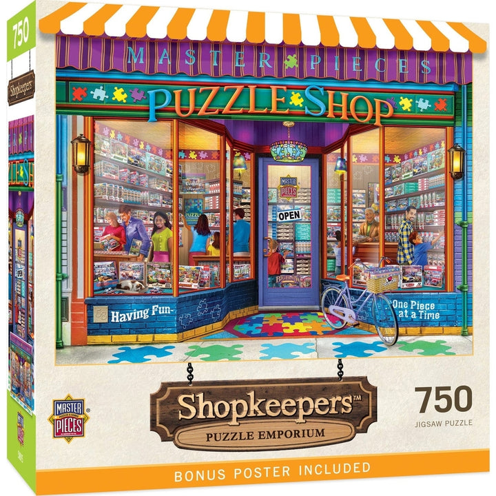 MasterPieces 750 Piece Jigsaw Puzzle Shopkeepers Puzzle Emporium Family Fun Image 1