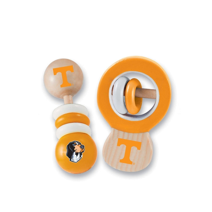 Tennessee Volunteers Baby Rattles Set 2 Pack Wooden Baby Safe Development Toys Image 1