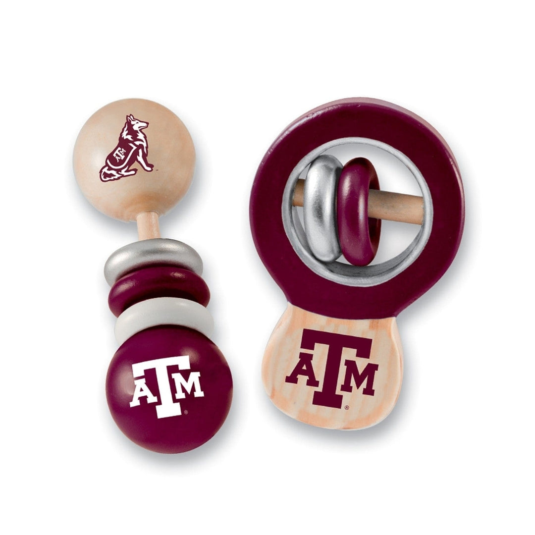 Texas AandM Aggies Baby Rattles 2-Pack Real Wood Non-Toxic Safety Toys Image 1