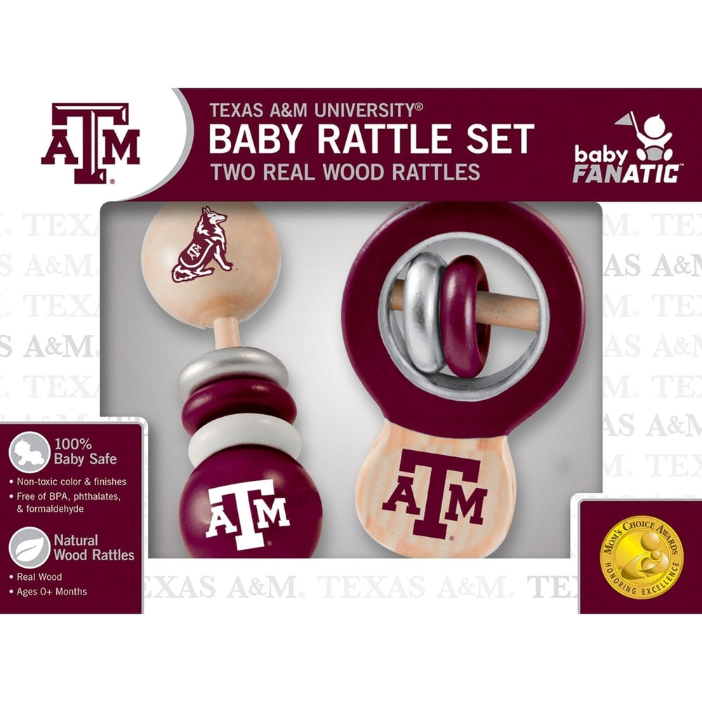 Texas AandM Aggies Baby Rattles 2-Pack Real Wood Non-Toxic Safety Toys Image 2