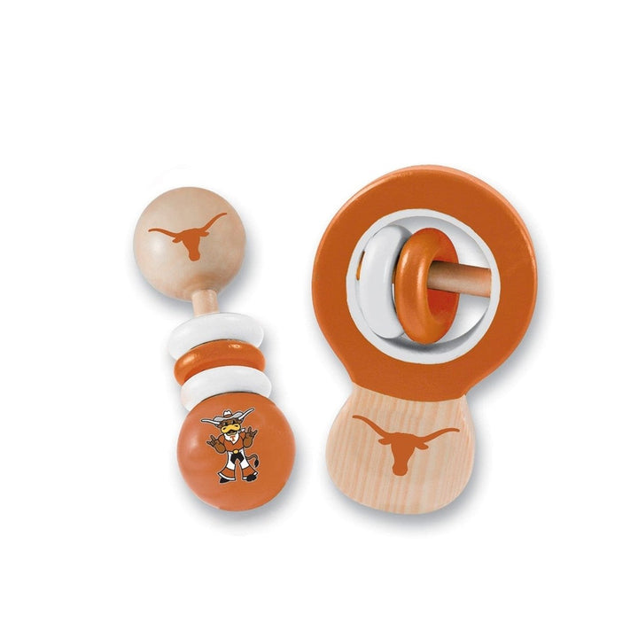 Texas Longhorns Baby Rattles 2-Pack Safe Wood Development Toys for Infants Image 1