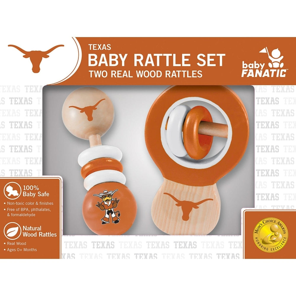 Texas Longhorns Baby Rattles 2-Pack Safe Wood Development Toys for Infants Image 2