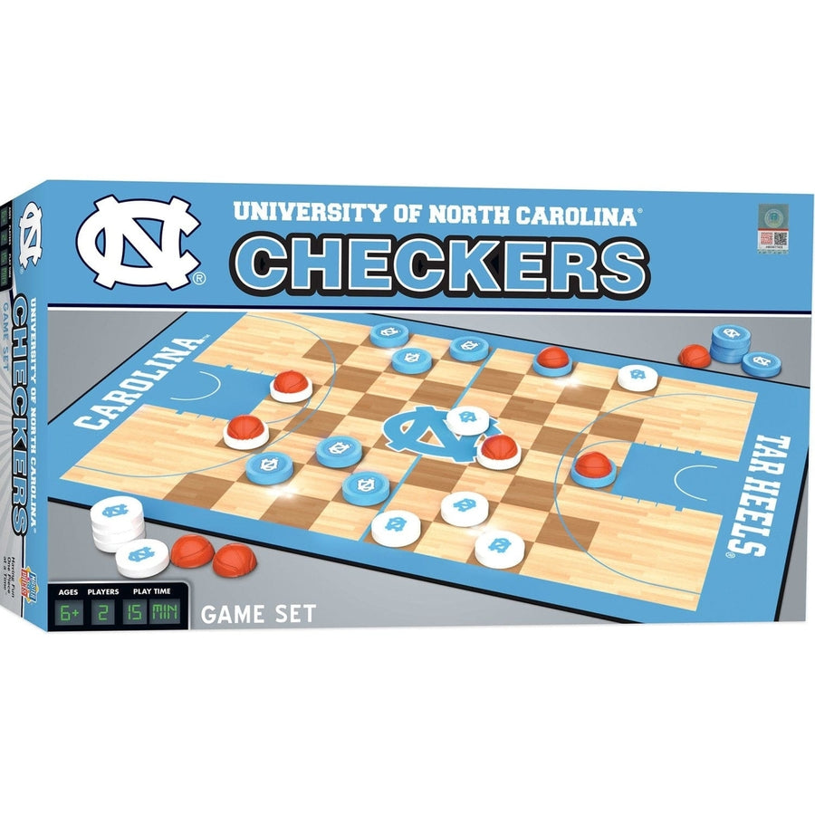 UNC Tar Heels Checkers Board Game 24 Pieces Basketball King 13x21.375 Inches Image 1