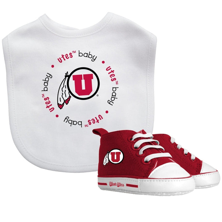 Utah Utes 2-Piece Baby Gift Set Team Bib Pre-Walkers Cotton Slip-On Shoes Image 1