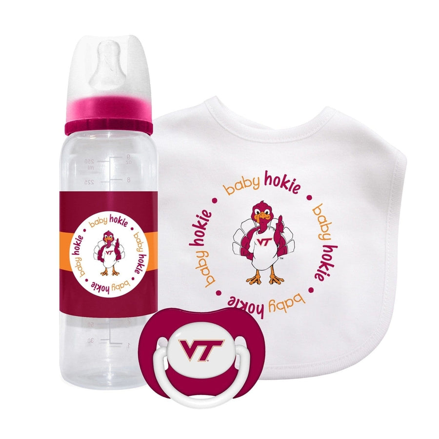 Virginia Tech Hokies 3-Piece Baby Gift Set Unisex BPA-Free Cotton Pacifier Bib Image 1