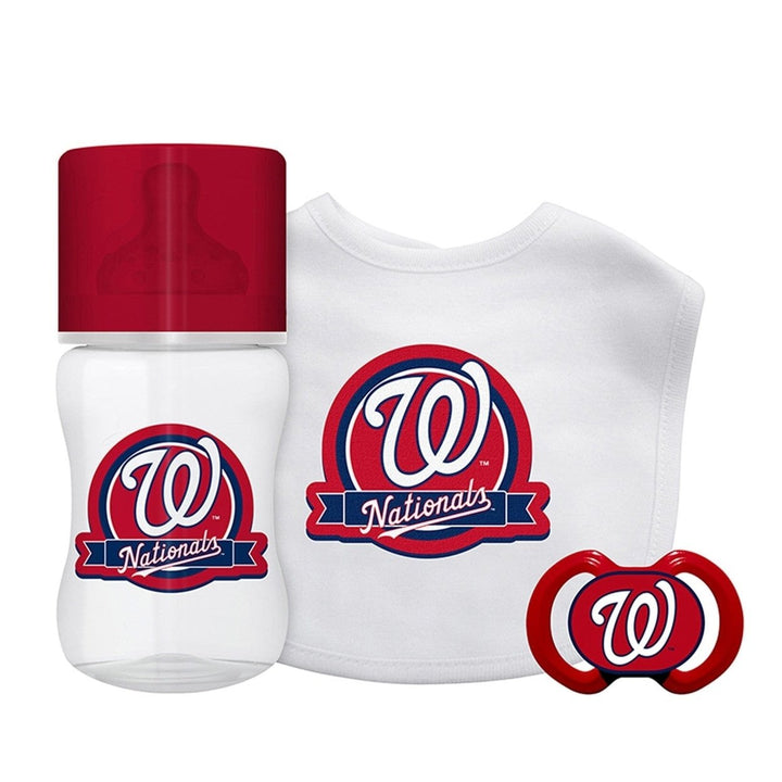 Washington Nationals 3 Piece Baby Gift Set BPA Free Cotton Bib Bottle Pacifier Image 1