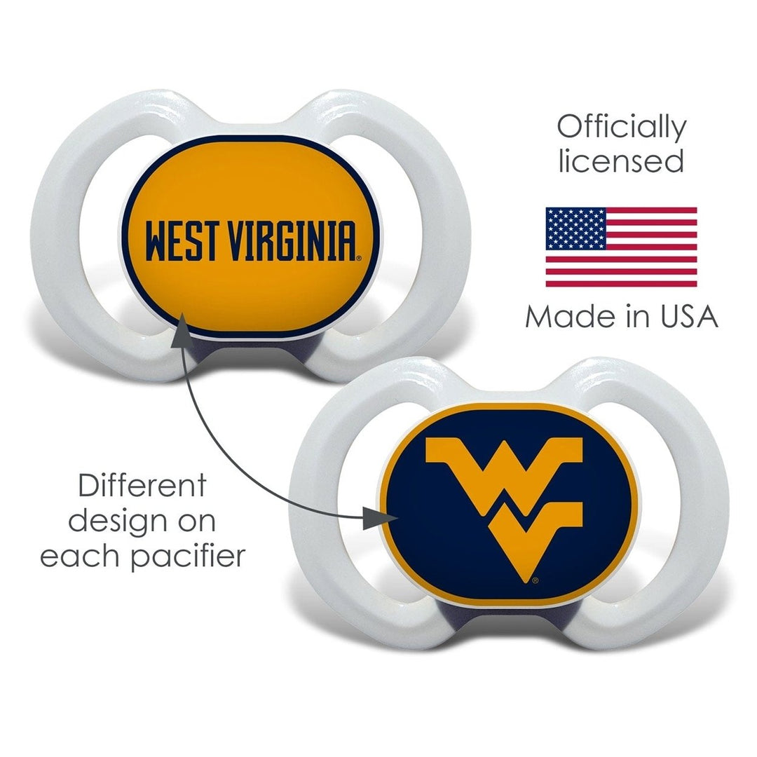 West Virginia Mountaineers Pacifier 2-Pack Officially Licensed BPA-Free Nipple Image 3