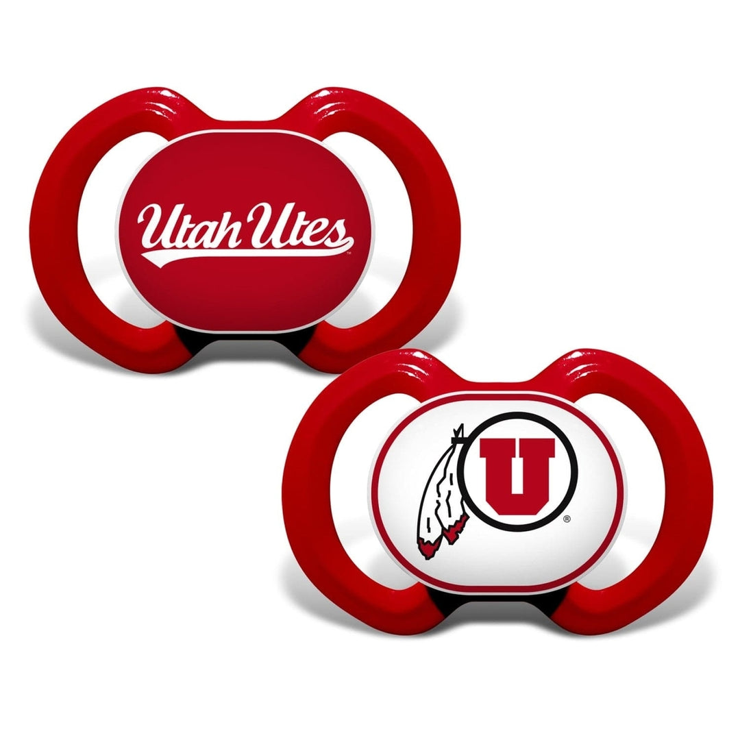 Utah Utes NCAA Pacifier 2-Pack Orthodontic Silicone BPA-Free Infant Safe Image 1