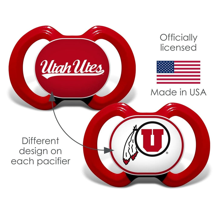 Utah Utes NCAA Pacifier 2-Pack Orthodontic Silicone BPA-Free Infant Safe Image 3