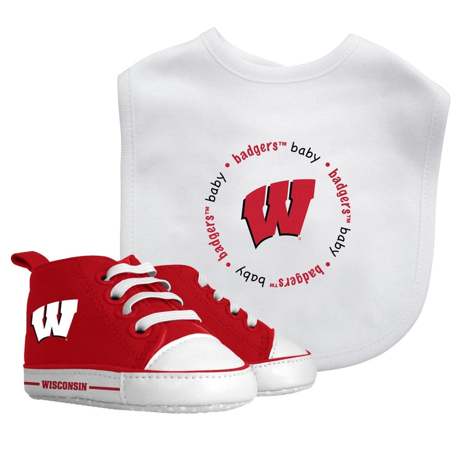 Wisconsin Badgers Baby Gift Set 2 Piece Bib and Pre-Walkers 100% Cotton Image 1