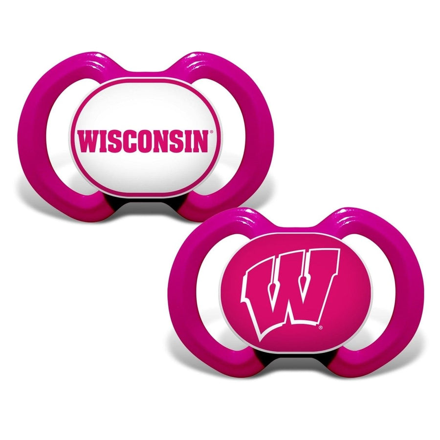 Wisconsin Badgers Pink Pacifier 2-Pack BPA-Free Orthodontic Silicone Nipple Image 1