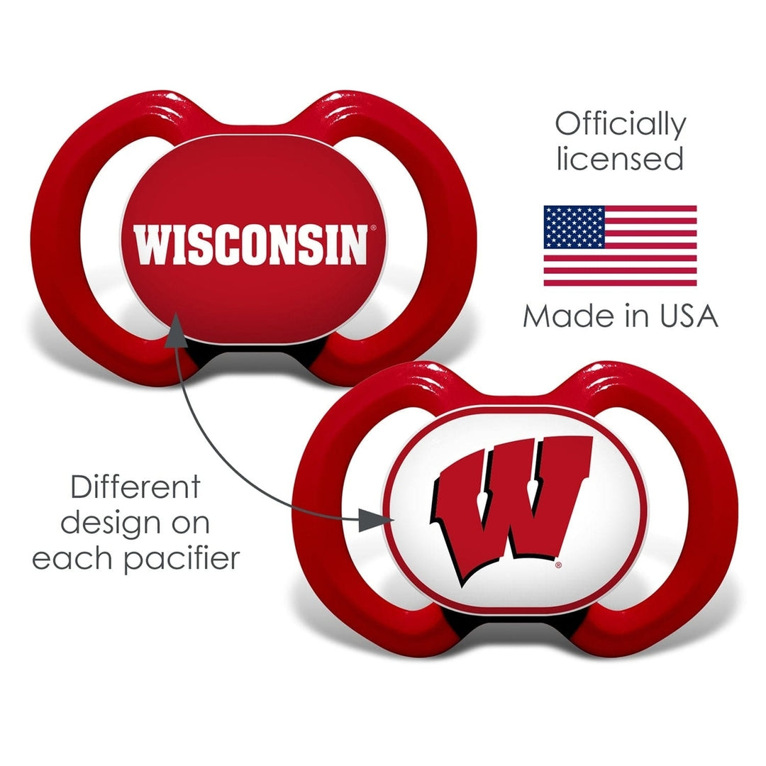 Wisconsin Badgers Pacifier 2-Pack Orthodontic Silicone BPA-Free Team Colors Image 3