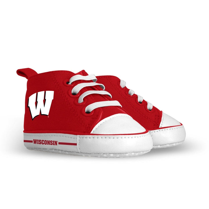 Wisconsin Badgers Baby Shoes Unisex High Top Pre-Walkers Soft Fabric Grippers Image 1