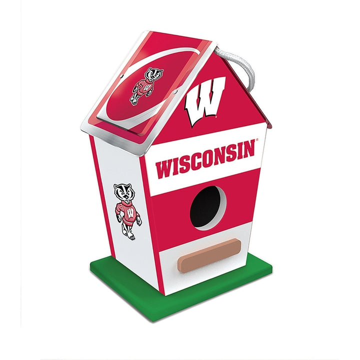 Wisconsin Badgers Wood Birdhouse Waterproof Rolled Tin Roof NCAA Team Spirit Image 1