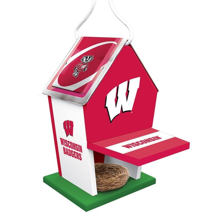 Wisconsin Badgers Wood Birdhouse Waterproof Rolled Tin Roof NCAA Team Spirit Image 2